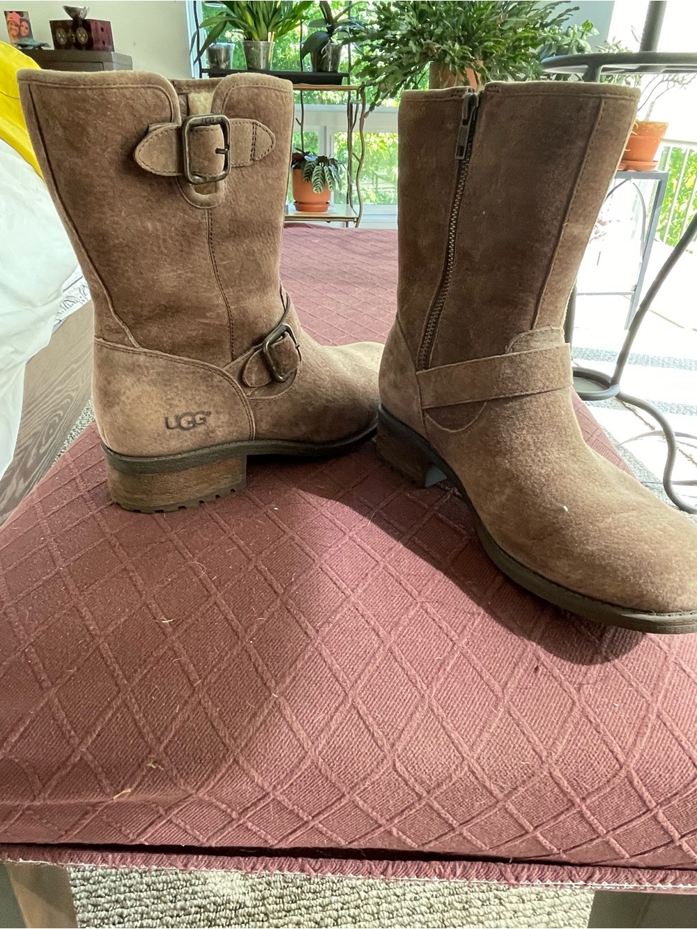 UGG Women's Brown Suede Lace-Up Mid-Calf Buckle Boots